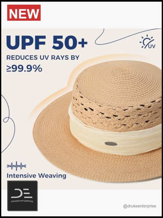 Wide Brim Straw Sun Hat Adjustable UPF 50+ Beach Hat main image 3